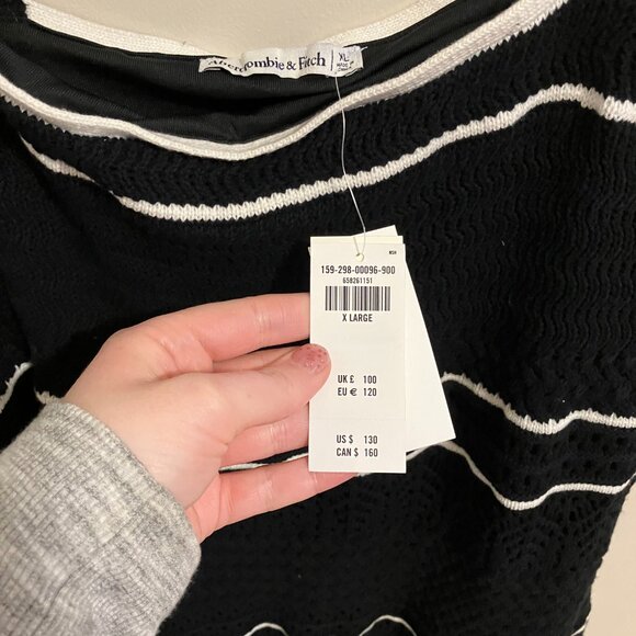 Abercrombie and Fitch Black with White Stripes Crochet Midi Dress with Straps XL - Picture 3 of 5